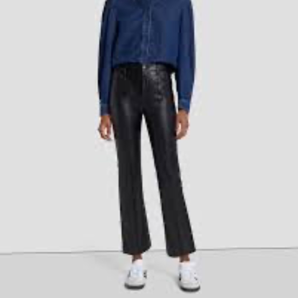 NEW 7 For All Mankind patent black faux leather pants Large